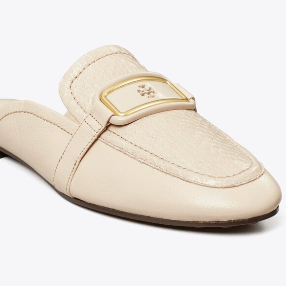 Tory Burch $348 Georgia Backless Loafer New Cream Snake Embossed Logo Buckle - Picture 5 of 11